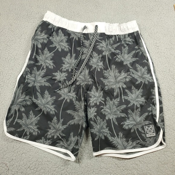 DIXXON‎ The Chad Bali Swim Trunks Mens Small 29" Black Palm Tree Hybrid Shorts - Picture 2 of 12